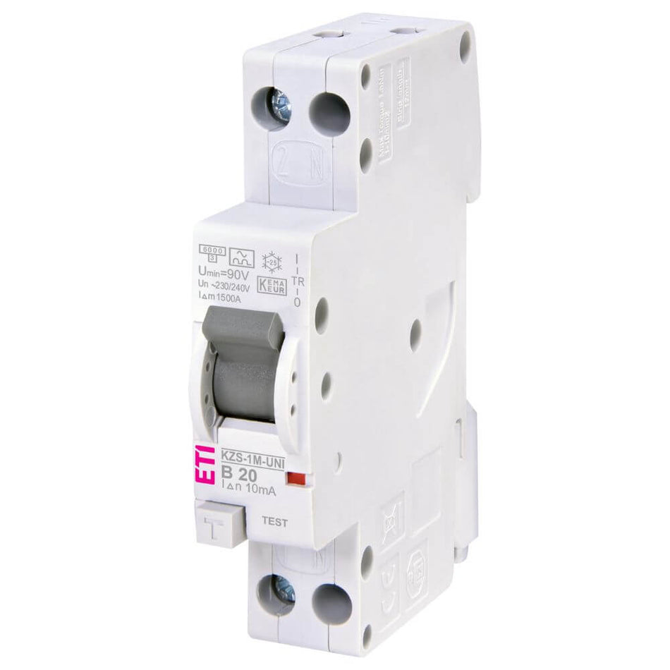 Diferential RCBO KZS-1M-UNI 1p+N A B20/0.01 - ETI 002176005