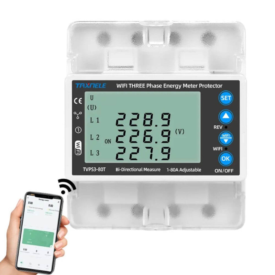 Releu trifazat smart de protectie 380V 80A WiFi Tuya - Taxnele TVPS3-80T