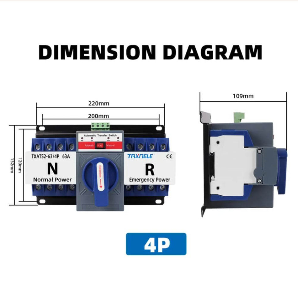 Comutator de transfer automat ATS retea/generator - Taxnele TXATS2-63A-4P