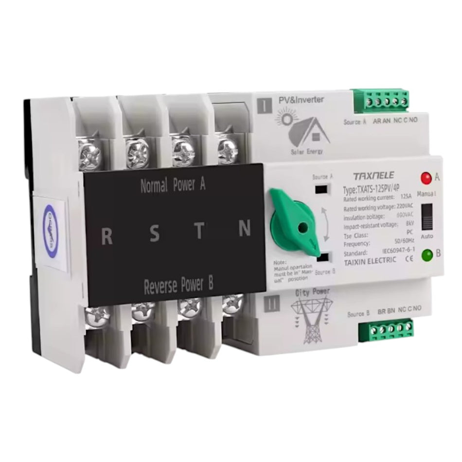 Comutator ATS pentru panouri fotovoltaice, 125A - TAXNELE TXATS-125APV-4P