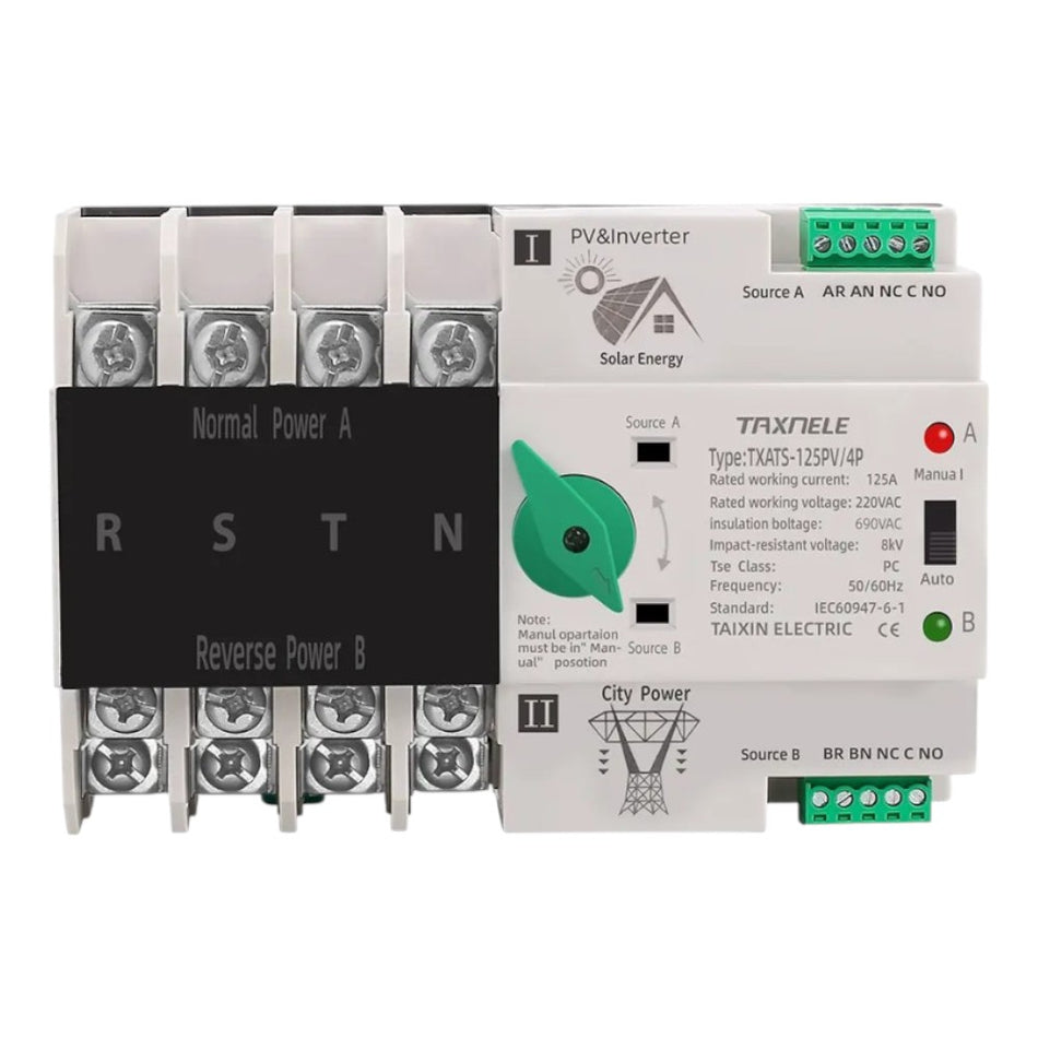 Comutator ATS pentru panouri fotovoltaice, 125A - TAXNELE TXATS-125APV-4P