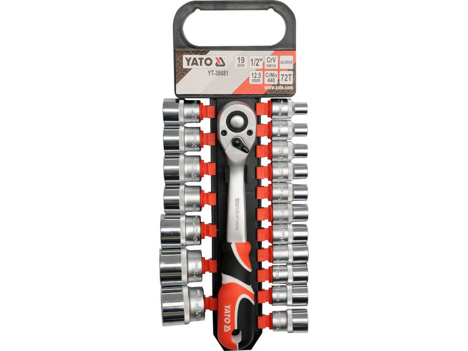 Set 19 piese tubulare 8-32 mm Yato YT-38681 1/2" din otel CrV