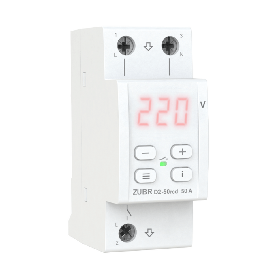 Releu protectie tensiune ZUBR D2-50 Red 50A monofazat 230V TrueRMS