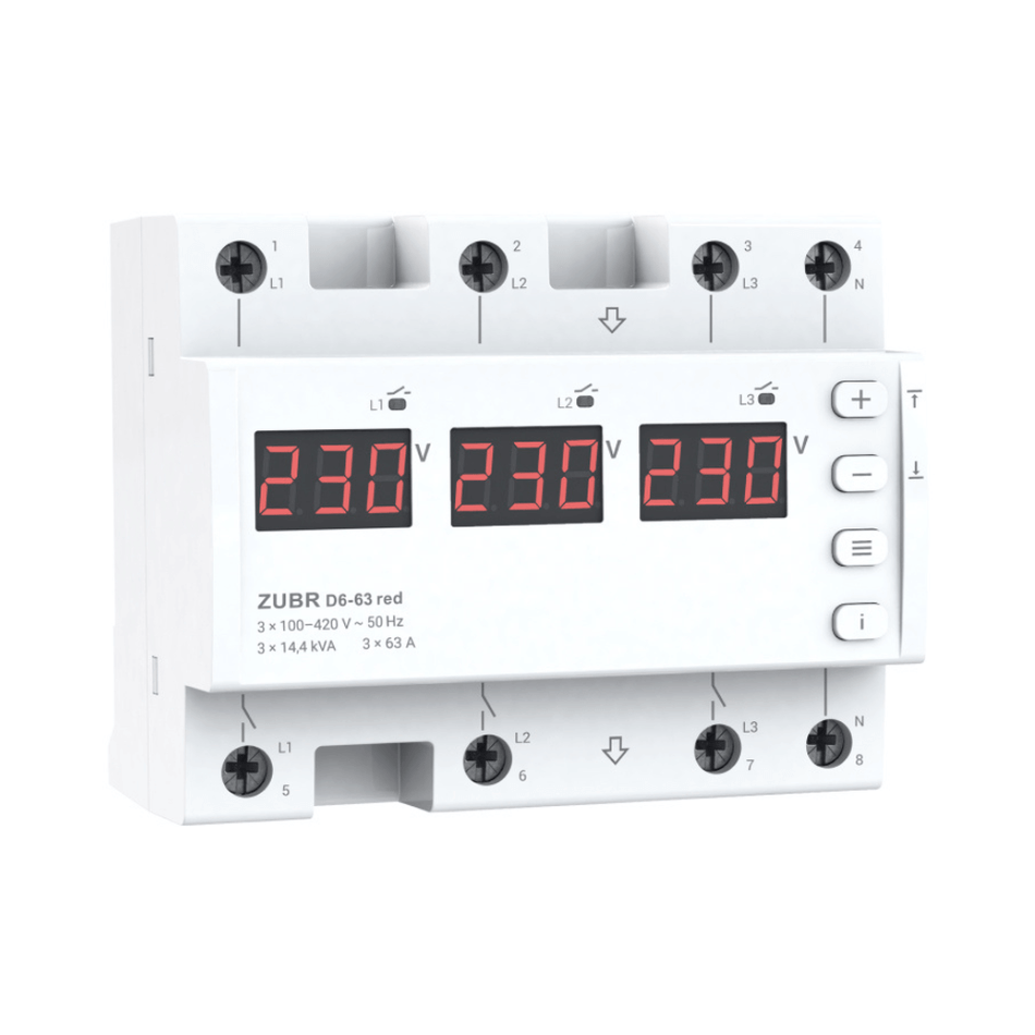 Dispozitiv pentru siguranta retelei electrice trifazate ZUBR D6-63 Red 3x63A