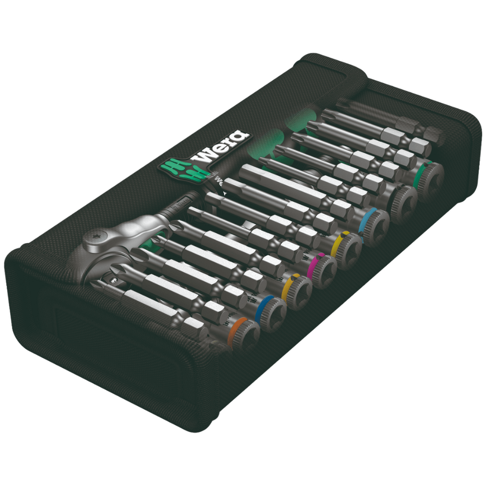 Set cheie cu clichet 8100 SA 6 Zyklop, tubulare si biti, 28 piese, 1/4" drive, Wera 05004016001