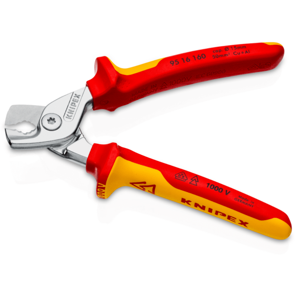 Cleste foarfeca VDE pentru taiat cabluri, Knipex StepCut 95 16 160