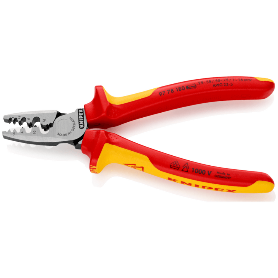 Cleste sertizare ferule, 0.25 - 16 mm², izolat VDE, Knipex 97 78 180