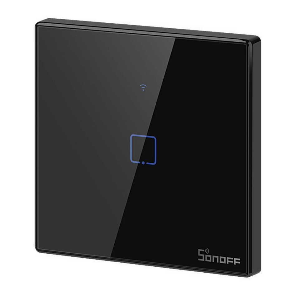 Intrerupator smart cu touch, Wifi + RF, 1 canal, negru, 433MHz, Sonoff T3EU1C-TX