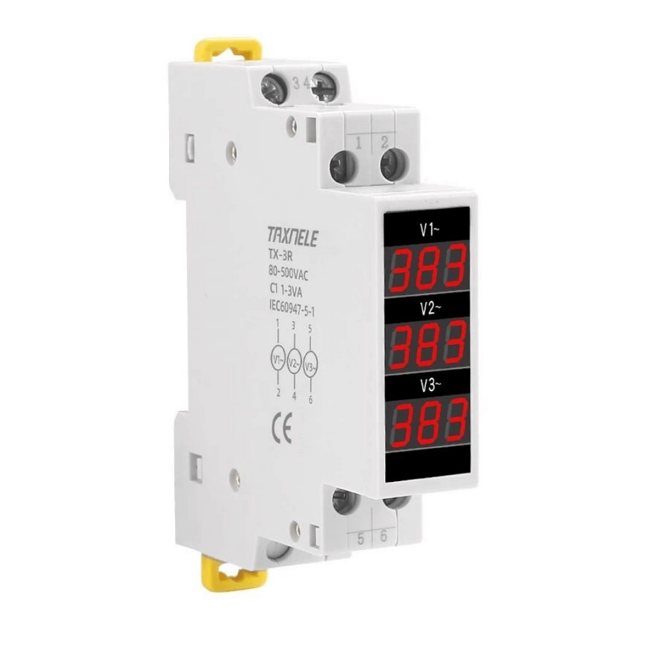 Voltmetru digital trifazic pentru sina tablou electric, 80-500V AC, TAXNELE TX-3R