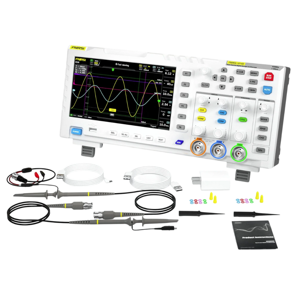 Osciloscop digital 2 in 1, 100 MHz, 1GS/s, 2 canale, generator de semnal, FNIRSI 1014D