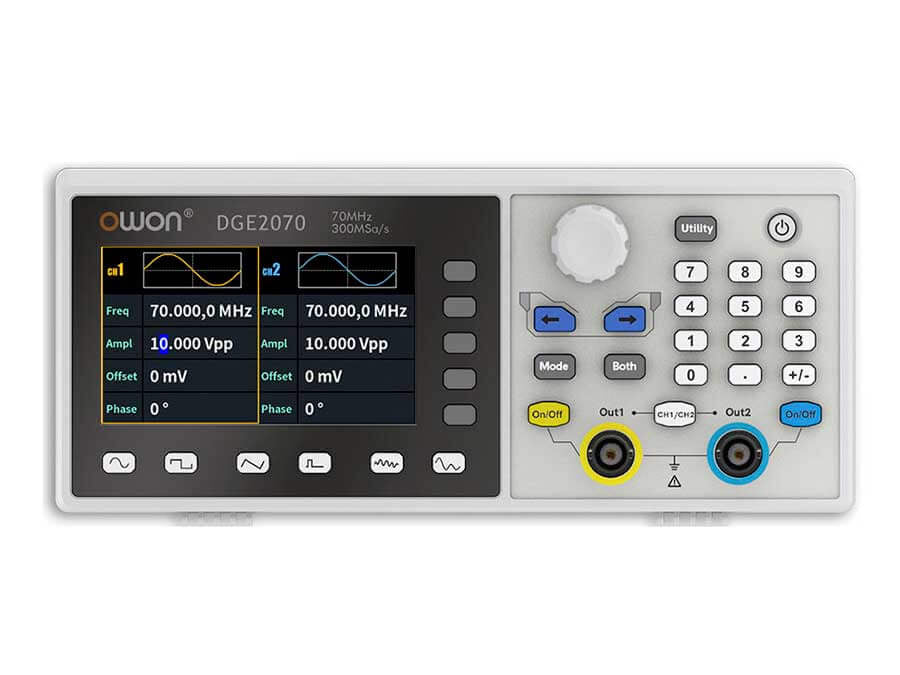 Generator de functii si unde arbitrare, 2 canale, 70MHz, 300MS/s, OWON DGE2070