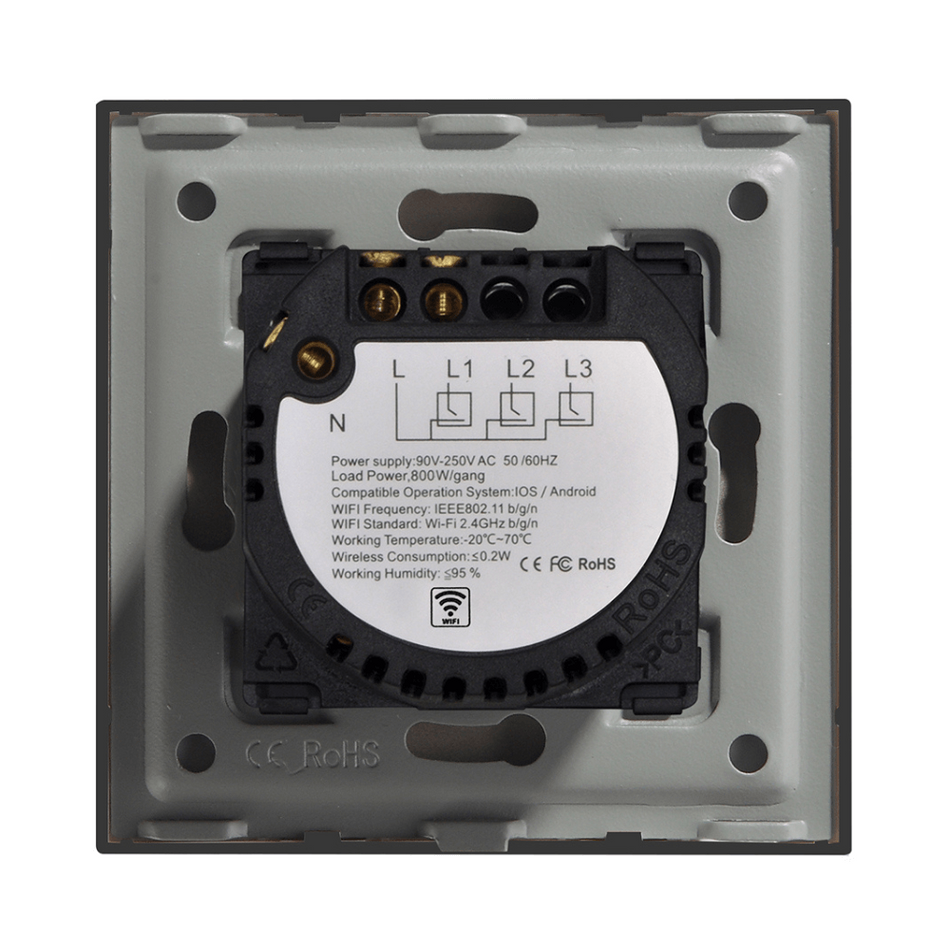 Intrerupator smart cu touch, Wifi, fara nul, 3 canale, alb, 10A, 2.4 GHz