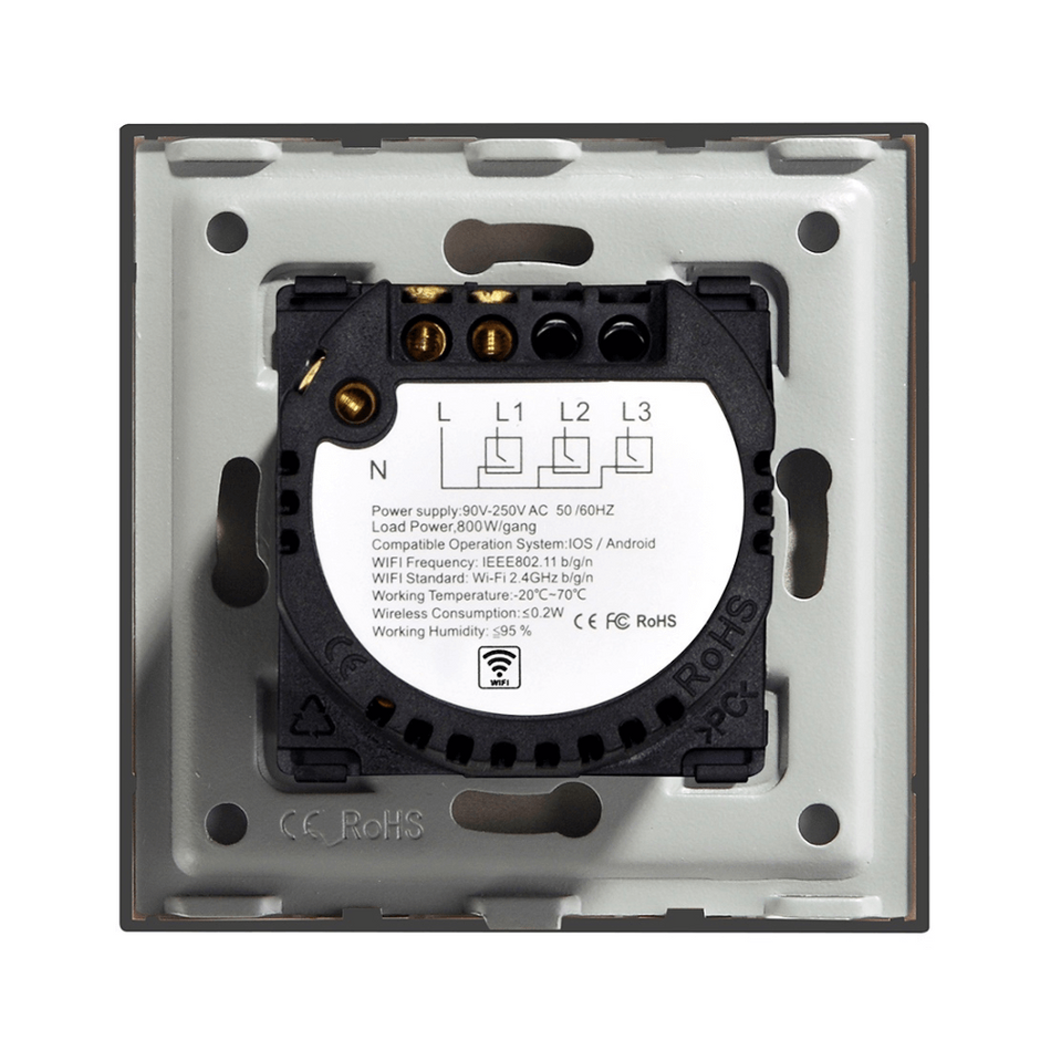 Intrerupator smart cu touch, Wifi, fara nul, 1 canal, alb, 10A, 2.4 GHz