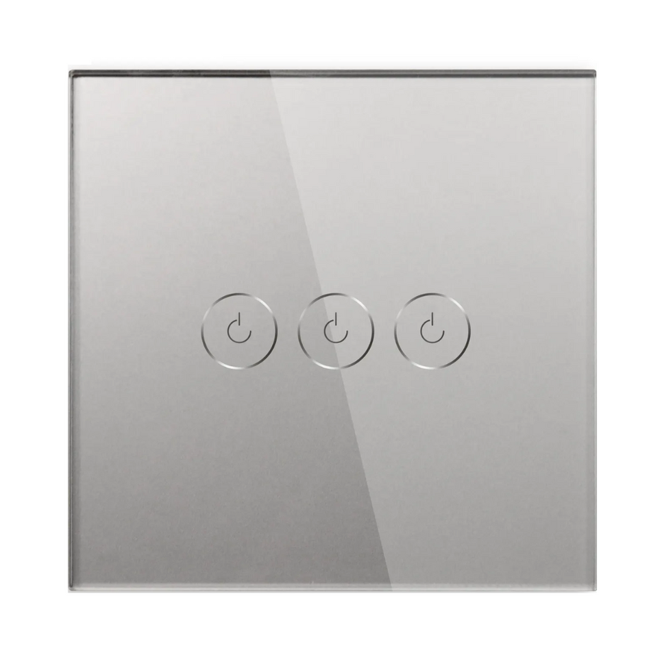 Intrerupator smart cu touch, Wifi, fara nul, 3 canale, gri, 10A, 2.4GHz