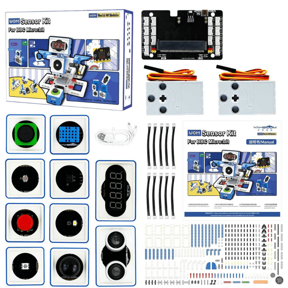 Kit de robot tip STEM 21 in 1 Word of Module, compatibil cu placa Micro:bit V2, Yahboom