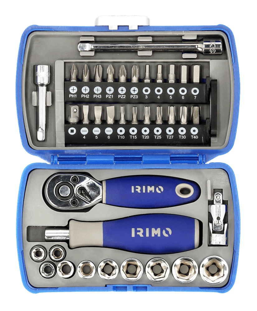 Mini set 37 piese tubulare si biti 1/4", Irimo 109-37-4