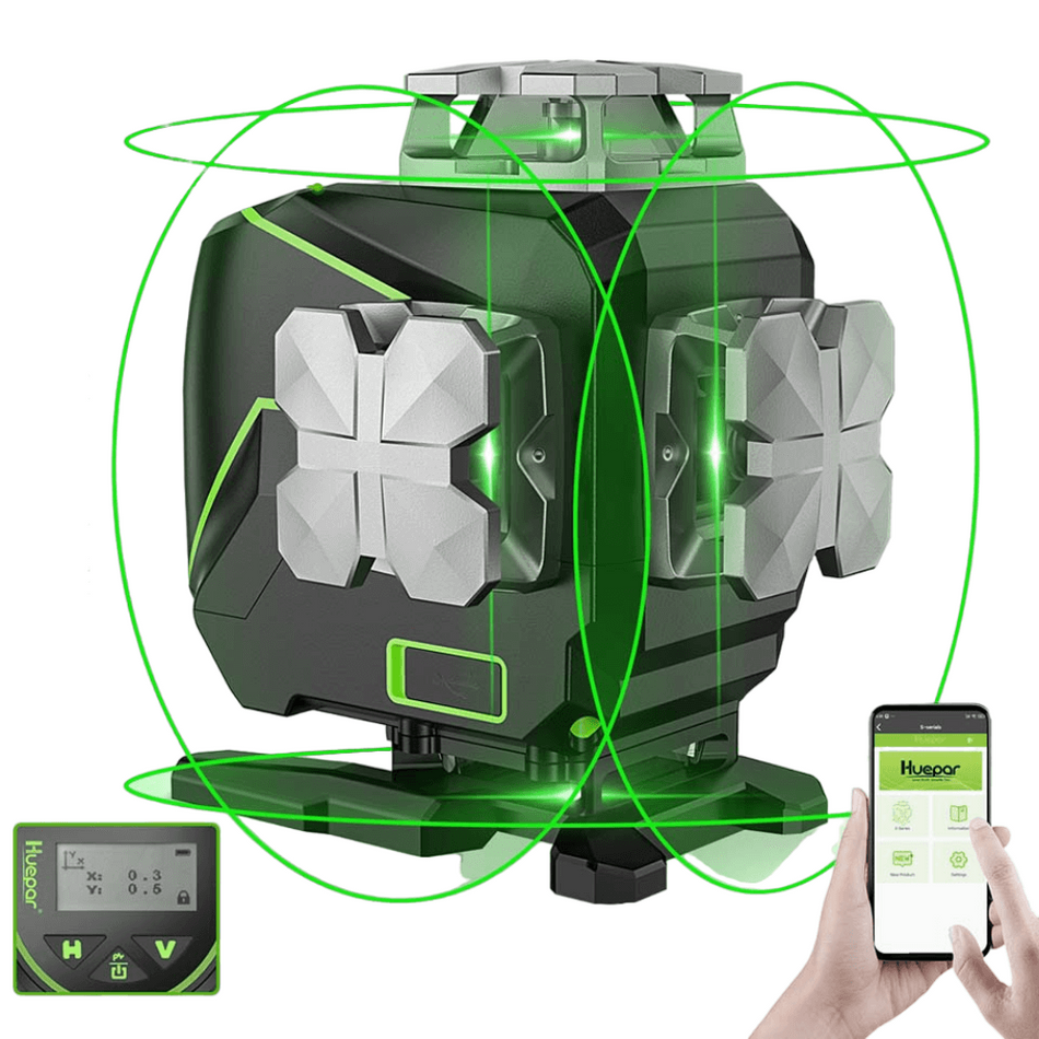 Nivela laser 16 linii cu fascicul verde, ecran LCD, Bluetooth, accesorii incluse Huepar S04CG