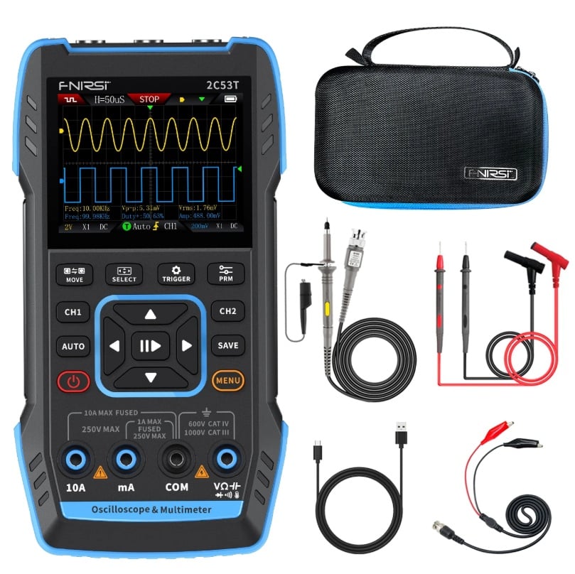 Osciloscop digital portabil 3 in 1, 2 canale, 250MS/s, 50MHZ, FNIRSI 2C53T