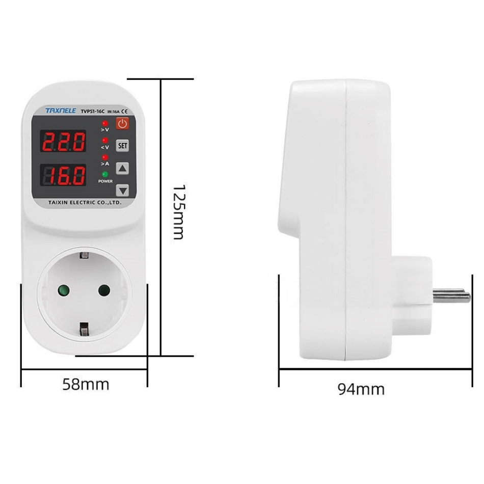 Priza cu protectie la tensiune si curent, 110-220V AC, 16A, TAXNELE TVPS1-16C