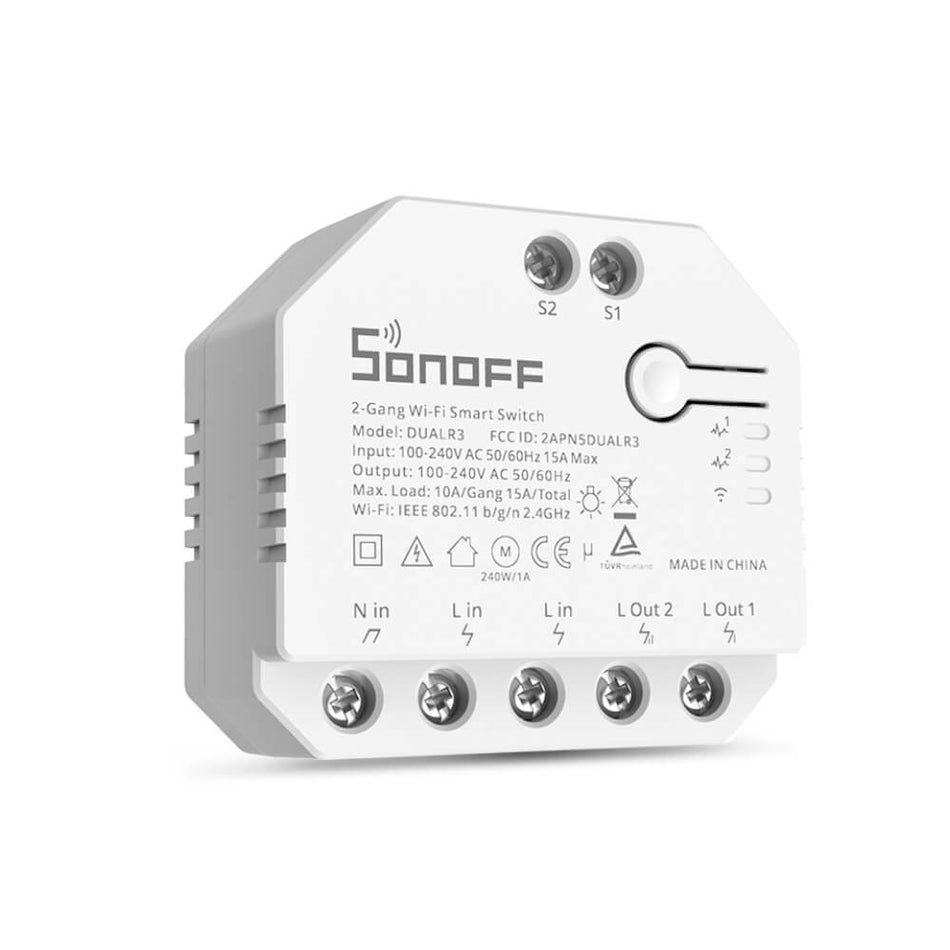Releu Smart WiFi cu contor de energie, 2 canale, Sonoff Dual R3