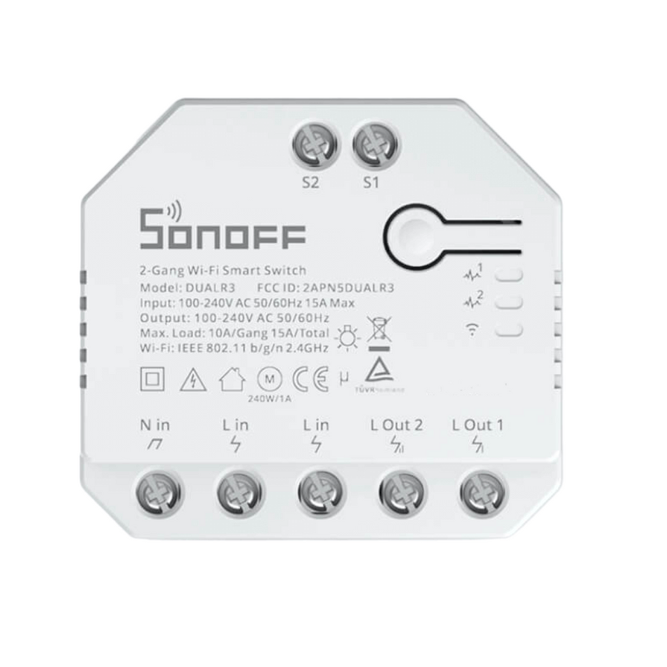 Releu Smart WiFi cu contor de energie, 2 canale, Sonoff Dual R3