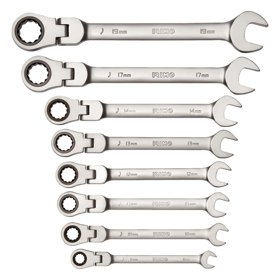 Set 8 chei combinate cu clichet si cap flexibil, 8 - 19 mm, Irimo 19-8-H