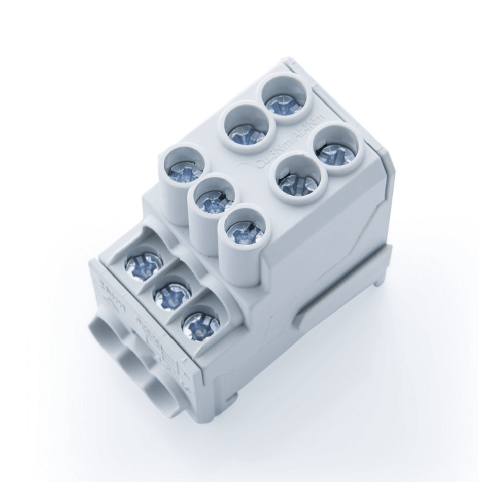 Bloc de distributie, Cu, 1 pol, 100A, 2x25/6x10 mmp, gri, SCHRACK IKB01025