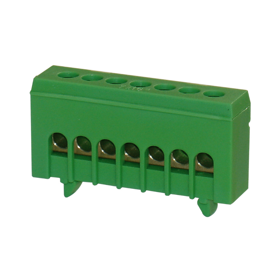 Clema de derivatie izolata PE, 1 pol, 7 iesiri, verde-galben, SCHRACK IK021037I