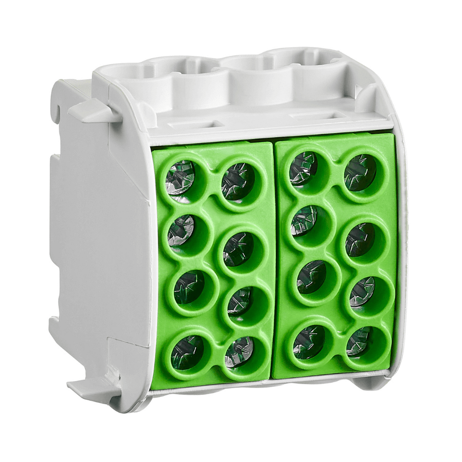 Clema derivatie izolata PE, Cu-Al, 1 pol, 35mmp, 4 intrari / 4 iesiri, galben-verde, SCHRACK IKA26232-X-3