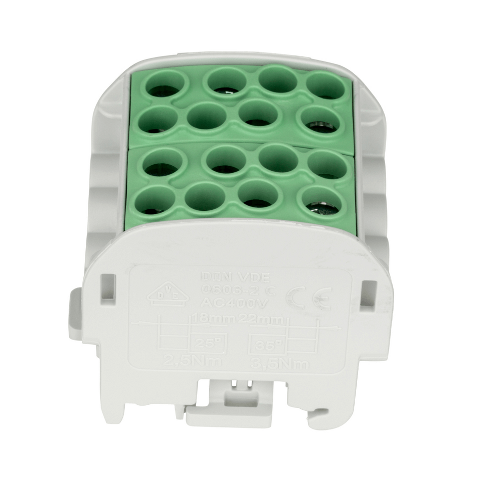 Clema derivatie izolata PE, Cu, 1 pol, 35mmp, 4 intrari / 4 iesiri, galben-verde, SCHRACK IK026232-X-4