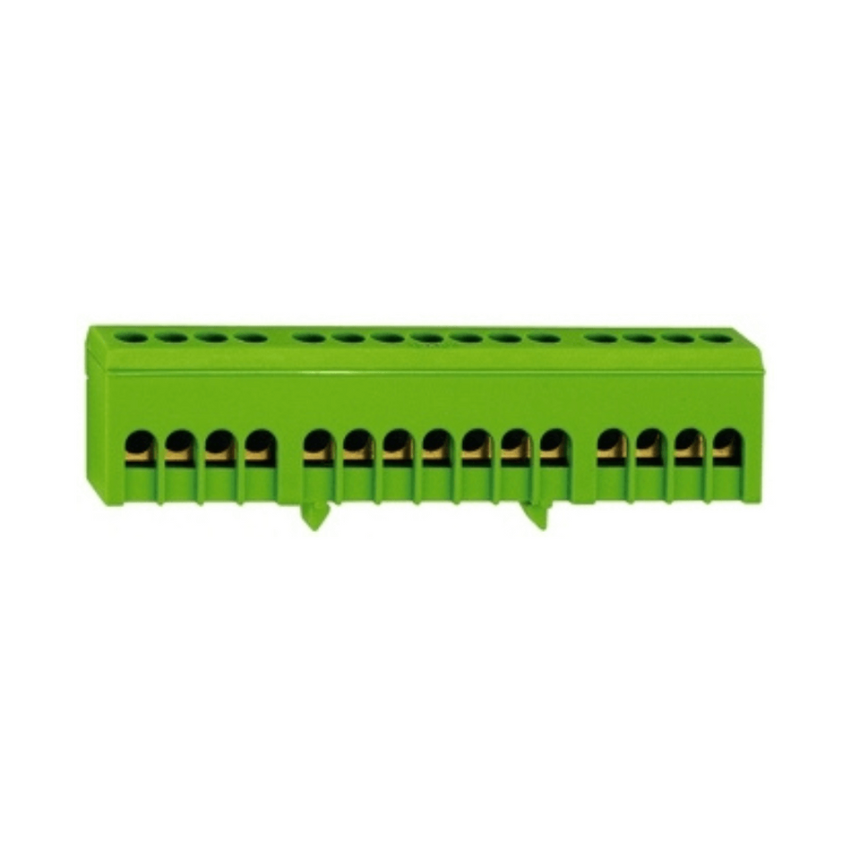Clema de derivatie izolata PE, 1 pol, 15 iesiri, verde-galben, SCHRACK IK021039I