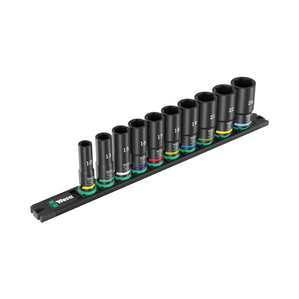 Set de chei tubulare de impact lungi pe sina magnetica, 9660, 3/8, 10 piese, Wera 05005590001