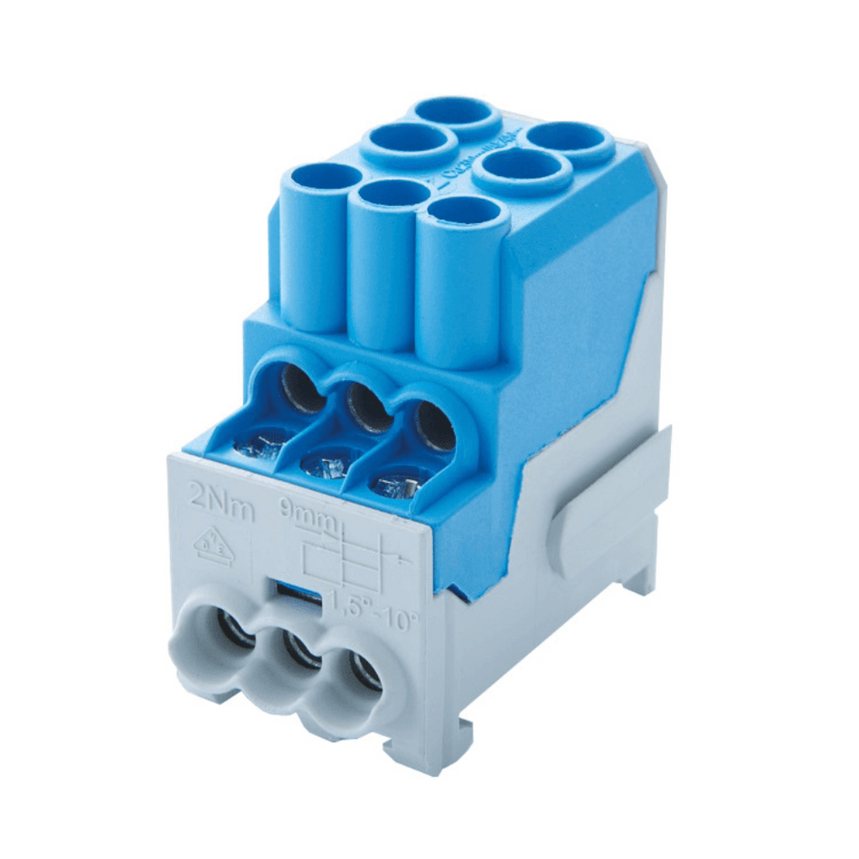 Bloc distributie de nul, Cu, 1 pol, 100A, 2x25/6x10 mmp, albastru, SCHRACK IKB01025N