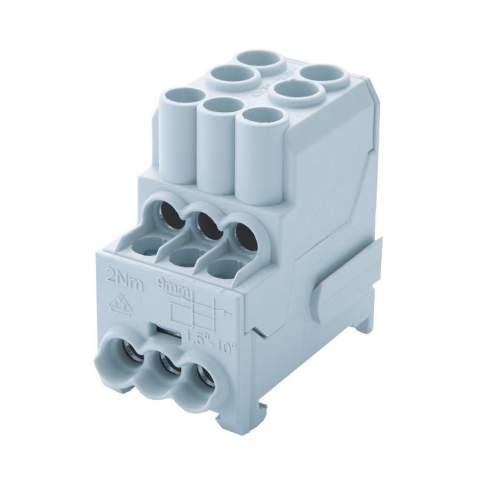 Bloc de distributie, Cu, 1 pol, 100A, 2x25/6x10 mmp, gri, SCHRACK IKB01025