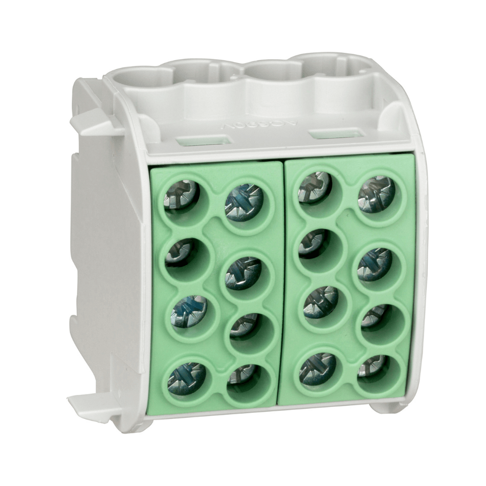 Clema derivatie izolata PE, Cu, 1 pol, 35mmp, 4 intrari / 4 iesiri, galben-verde, SCHRACK IK026232-X-4