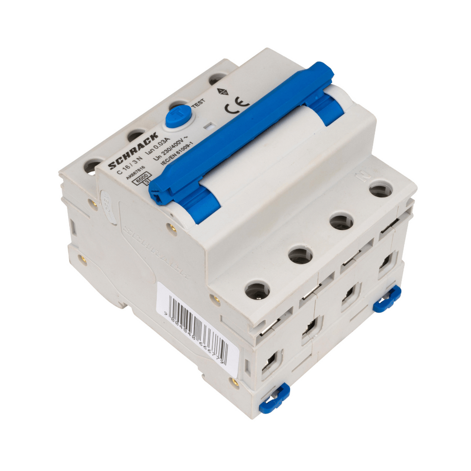 Intrerupator automat diferential, 3P+N, AMPARO 6kA, C 16A, 30mA, tip A, SCHRACK AK667816