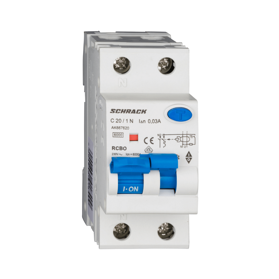 Intrerupator automat diferential, 1P+N, 6kA, C 20A, 30mA, tip A, SCHRACK AK667620