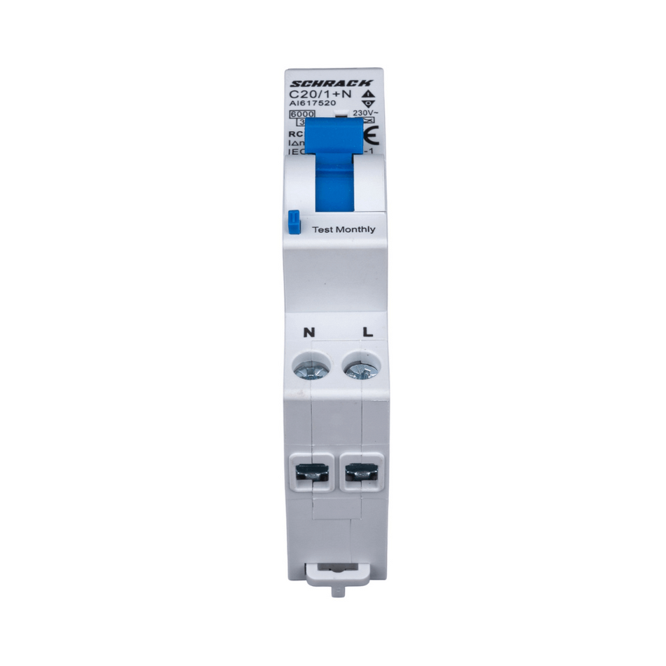 Intrerupator automat diferential, 1P+N, 6kA, C 20/003A, tip A, 1 modul, SCHRACK AI617520