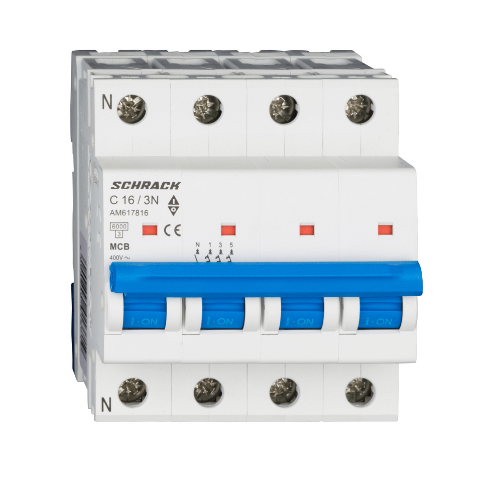 Intrerupator automat modular (MCB) AMPARO, 6kA, C 16A, 3P+N, SCHRACK AM617816