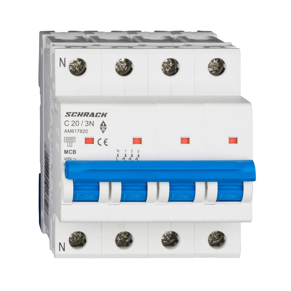 Intrerupator automat modular (MCB) AMPARO, 6kA, C 20A, 3P+N, SCHRACK AM617820
