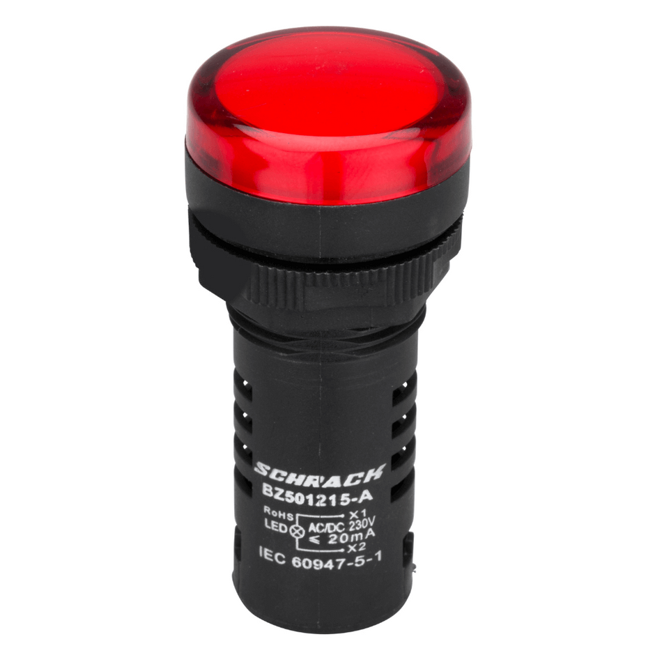 Lampa de semnalizare cu LED, monobloc, 230V-AC/DC, rosu, SCHRACK BZ501215-B