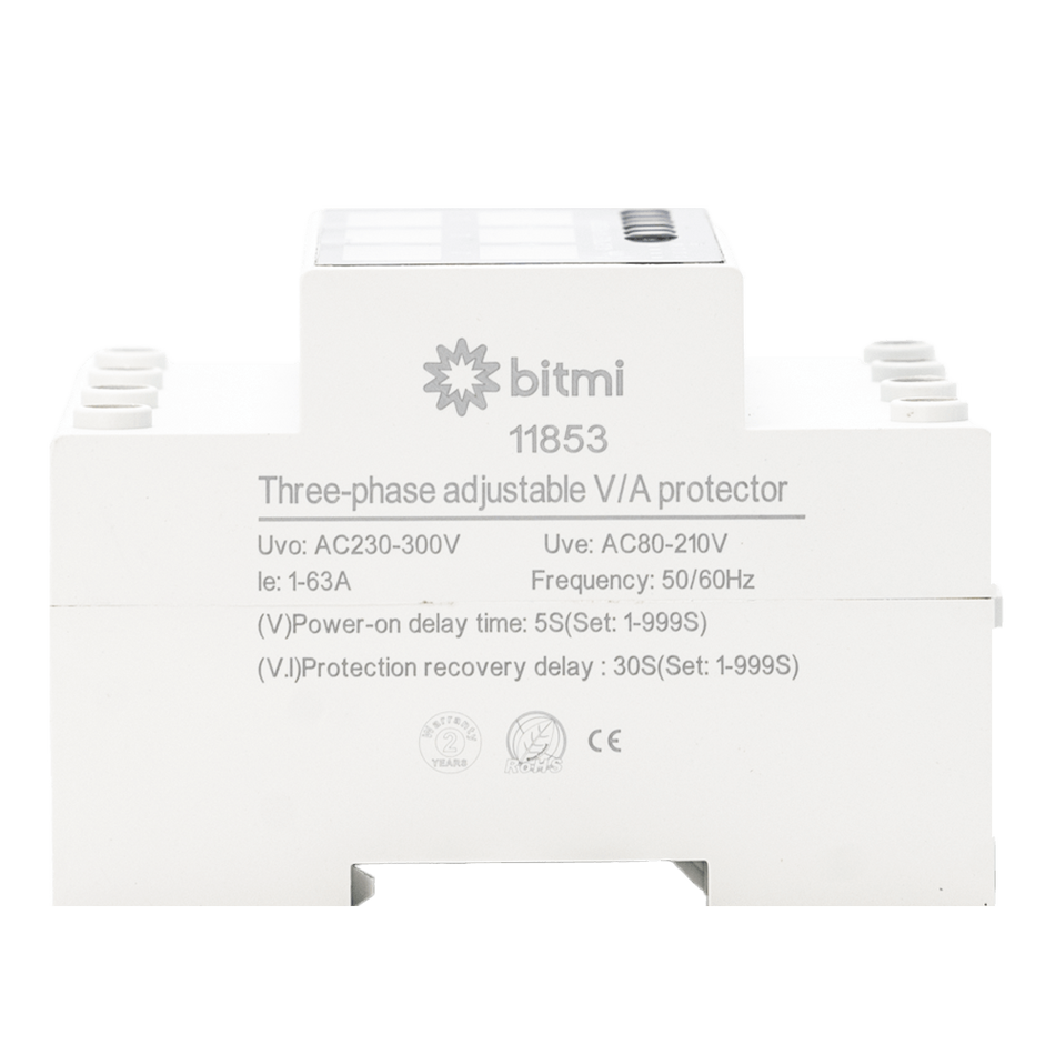 Releu trifazat sincron de protectie la tensiune si curent cu afisaj digital 1-63A, Bitmi 11853