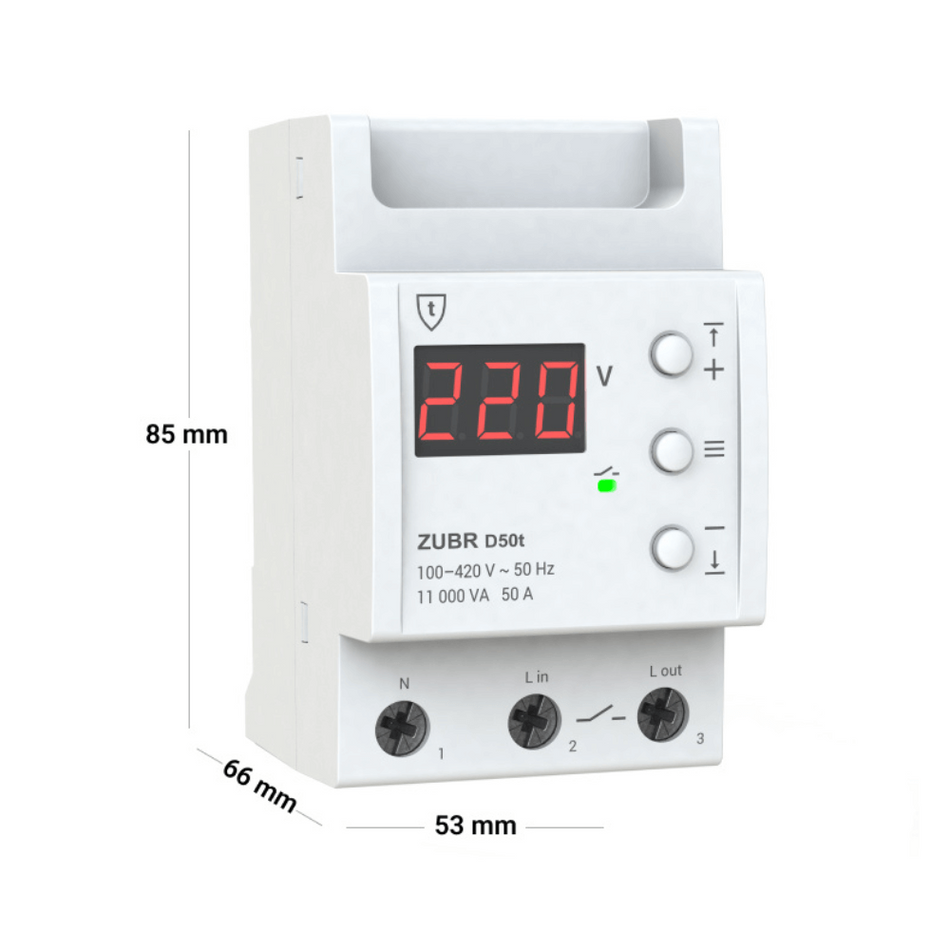 Releu protectie tensiune monofazat, 50A, TrueRMS, ZUBR D50t