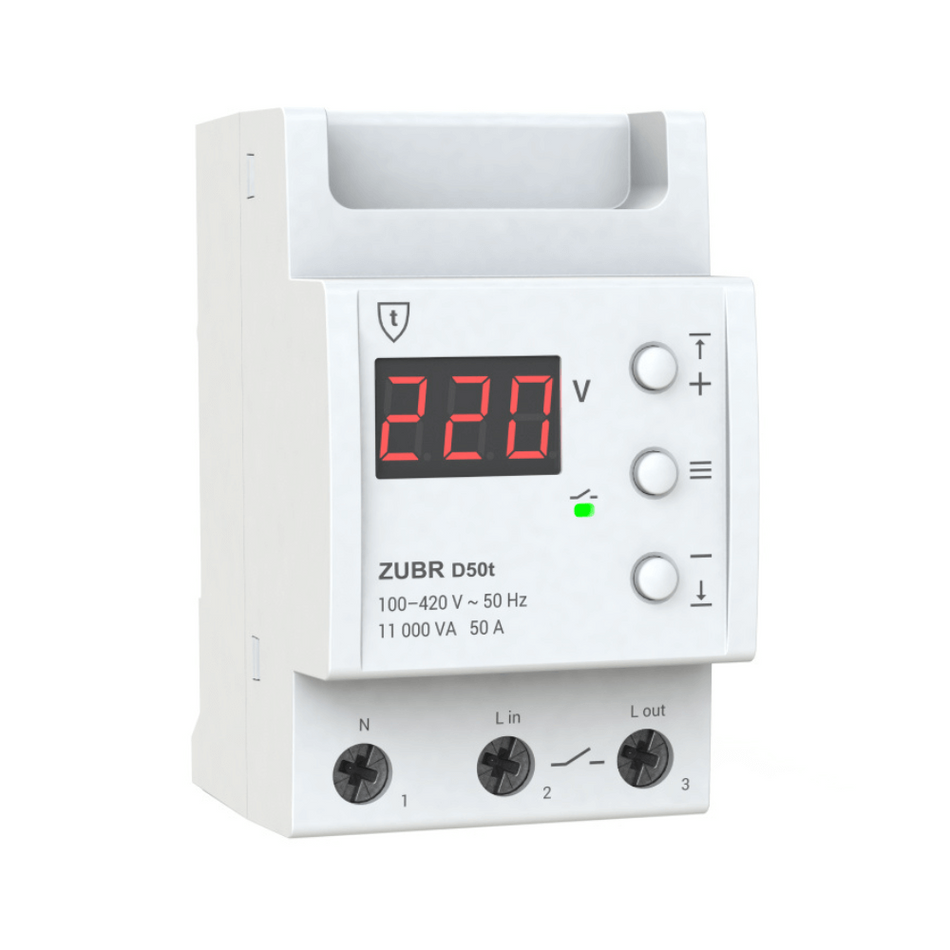 Releu protectie tensiune monofazat, 50A, TrueRMS, ZUBR D50t