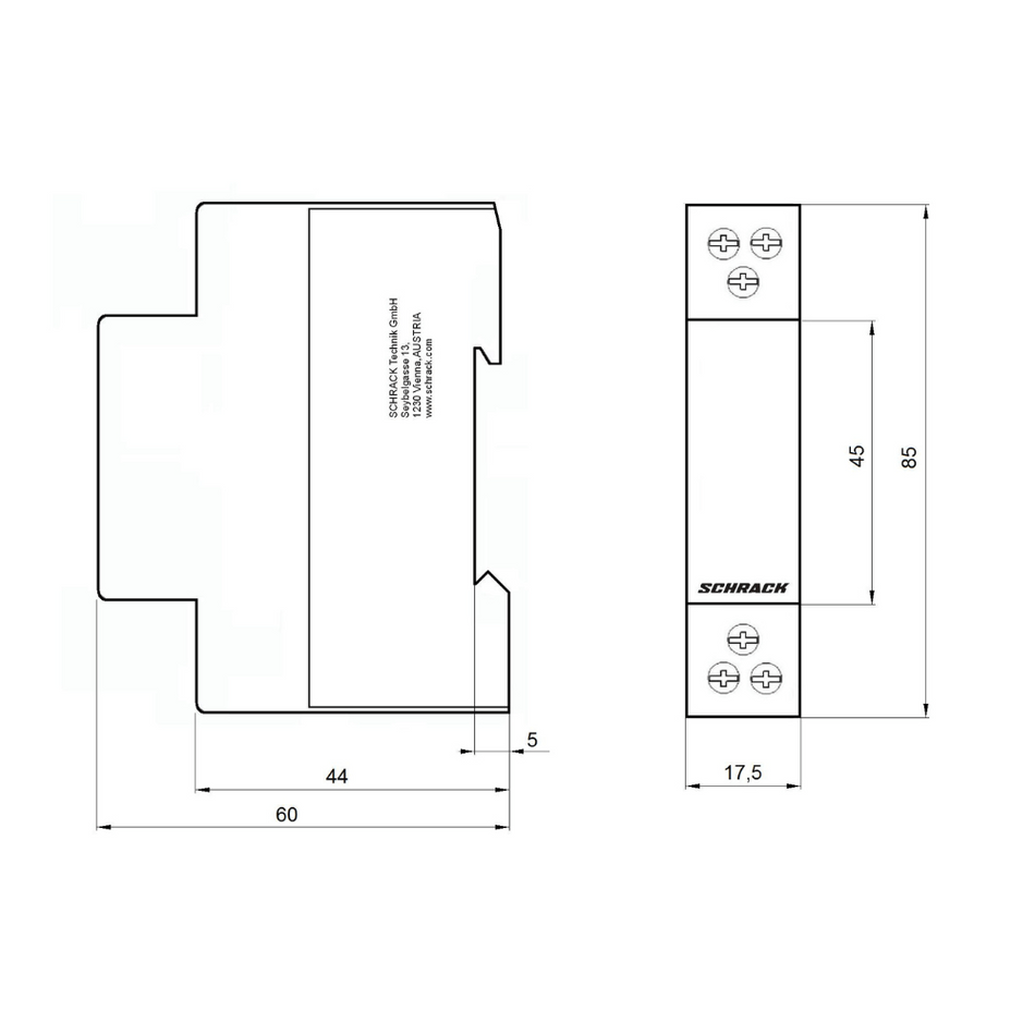Contactor modular 20A, 230V AC, 2ND, AMPARO, SCHRACK BZ326437ME