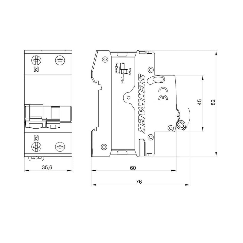Intrerupator automat diferential AMPARO, 6kA, 1P+N, C 10A, 30mA, tip A, SCHRACK AK667610
