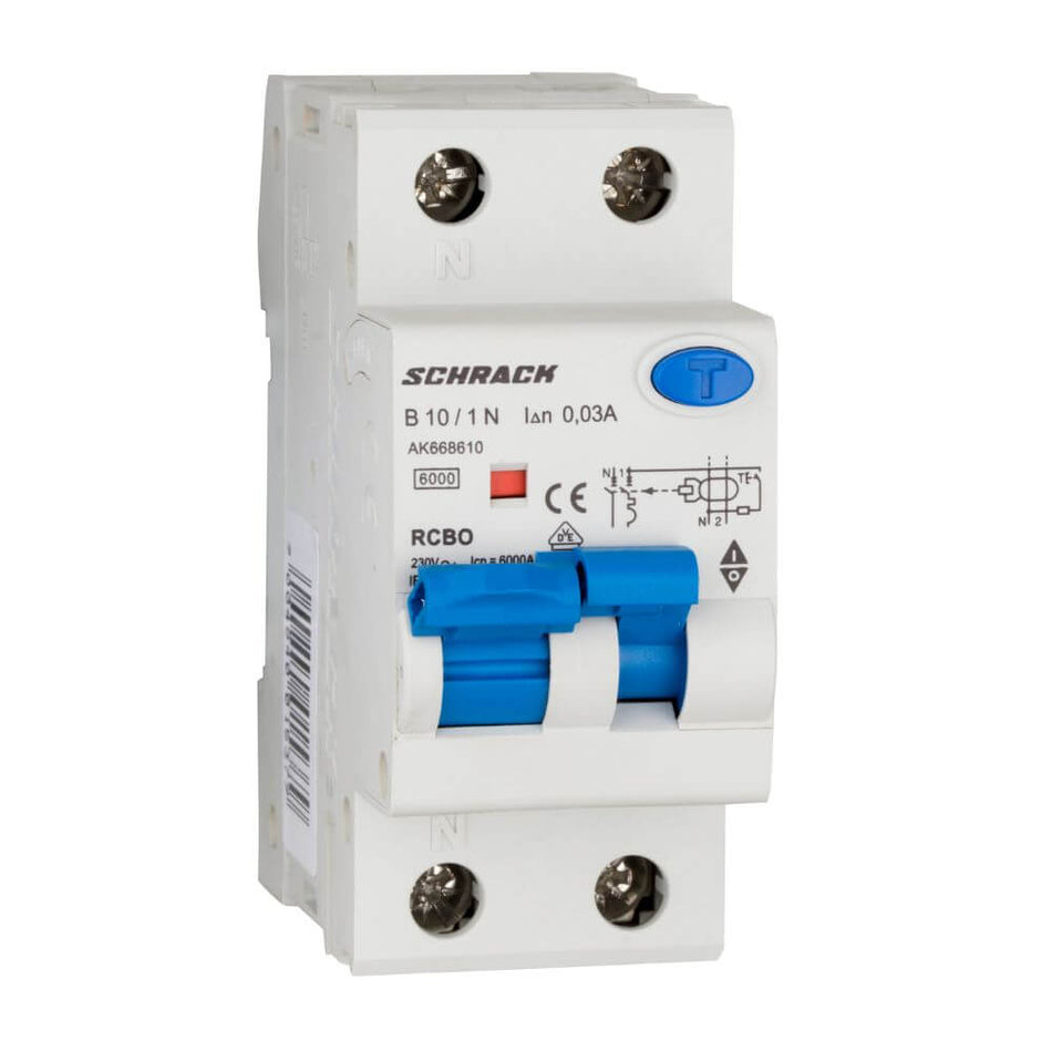 Intrerupator automat diferential AMPARO, 6k, A1P+N, B 10A, 30mA, tip A, SCHRACK AK668610