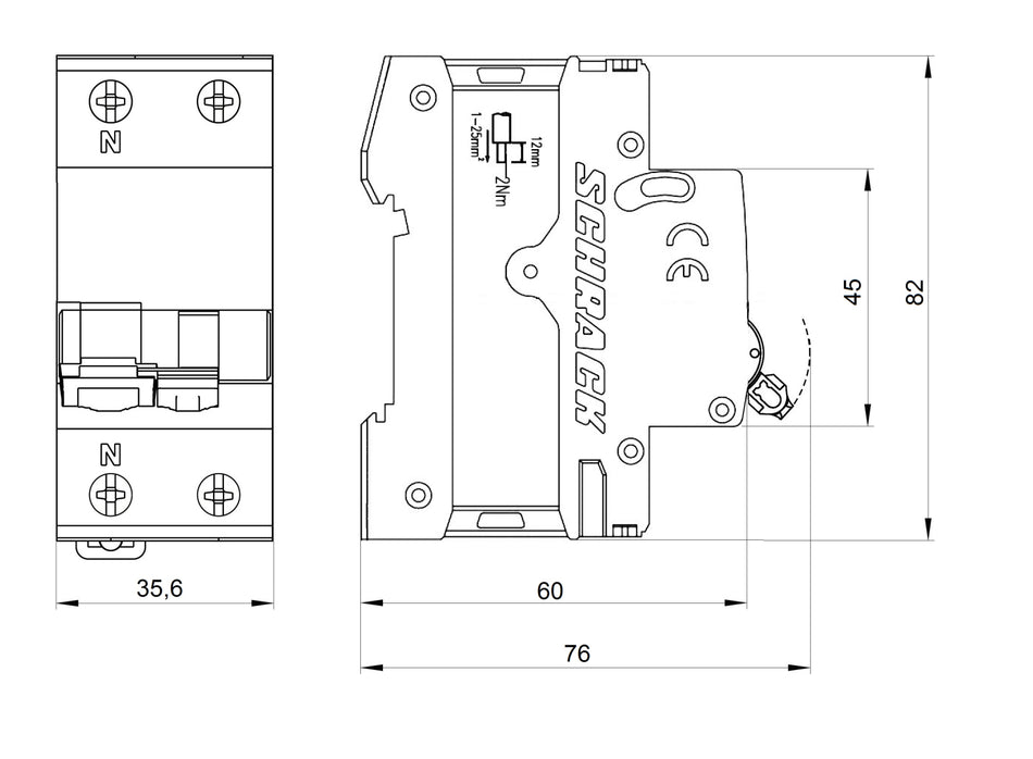 Intrerupator automat diferential, 6kA, AMPARO, 1P+N, B 16A, 30mA, tip A, SCHRACK AK668616