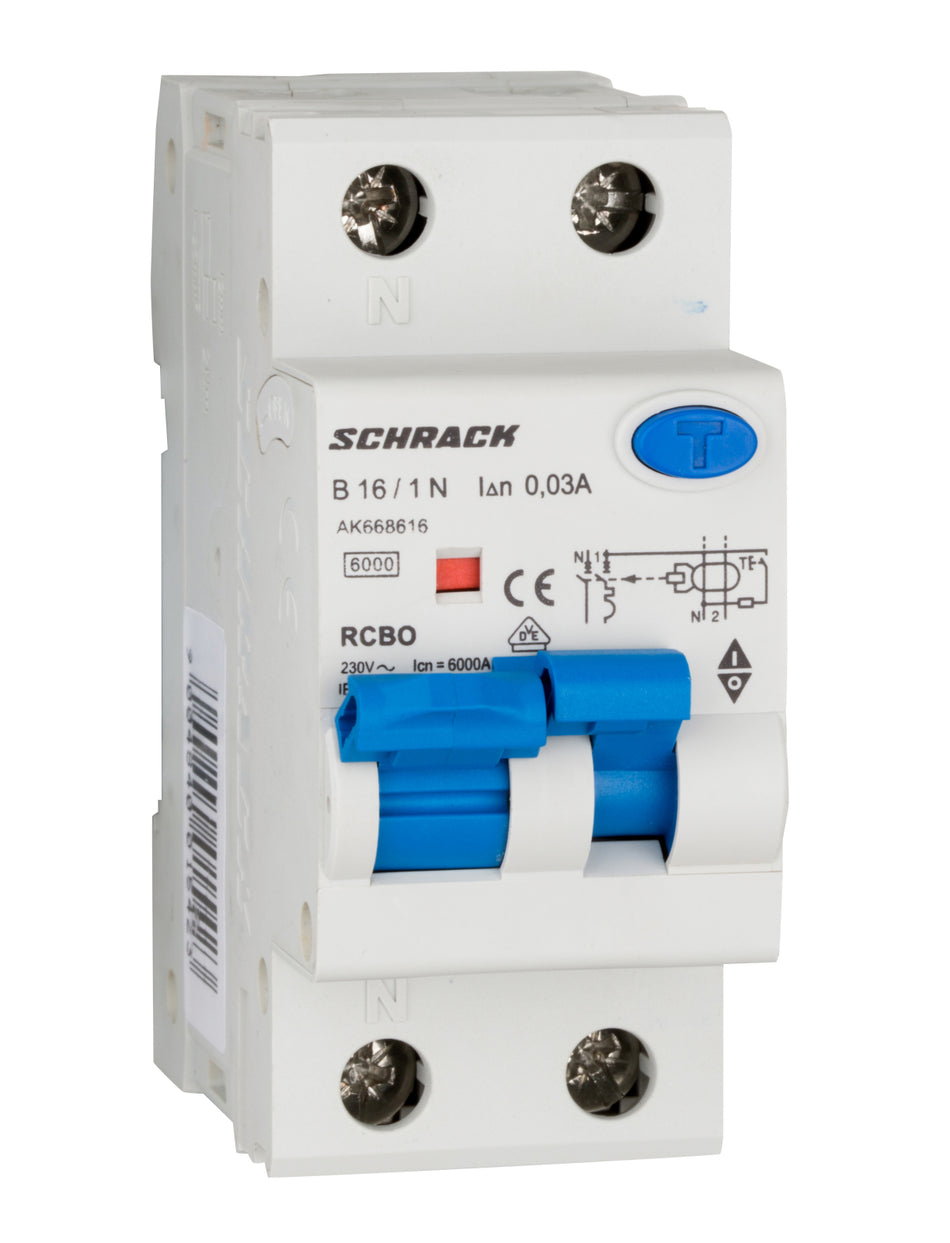 Intrerupator automat diferential, 6kA, AMPARO, 1P+N, B 16A, 30mA, tip A, SCHRACK AK668616