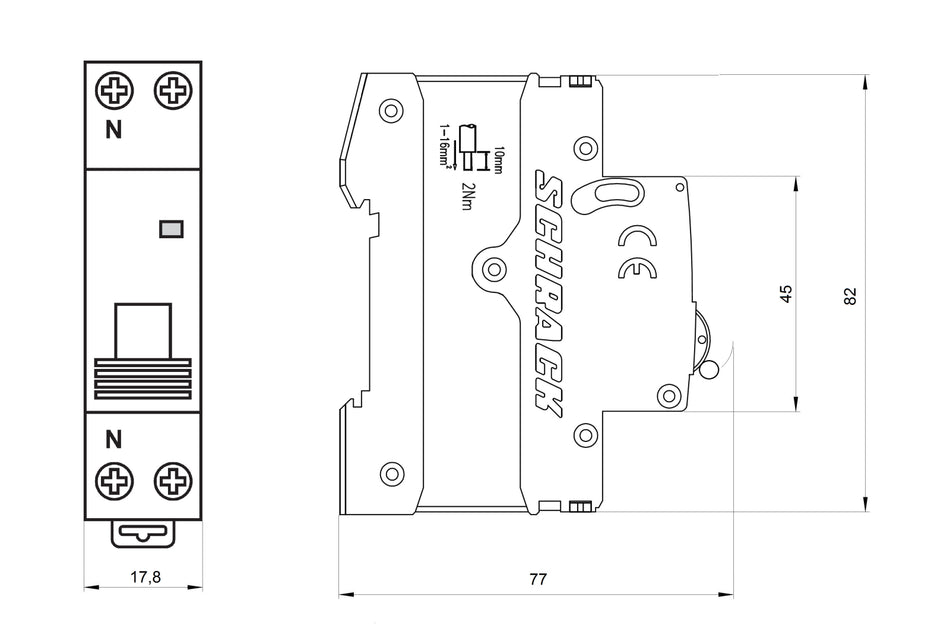 Intrerupator automat AMPARO, 4,5kA, B16A, 1P+N, 1 modul, SCHRACK AM418516